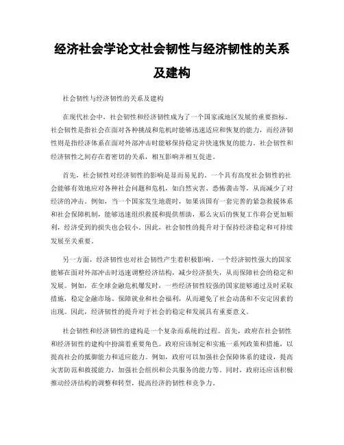 经济社会学论文社会韧性与经济韧性的关系及建构