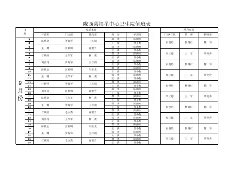 医院各科室值班表
