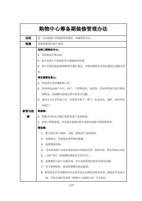 购物中心筹备期装修管理办法