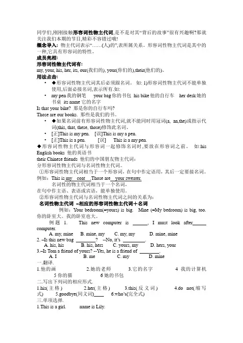 形容词性物主代词和名词性物主代词讲解