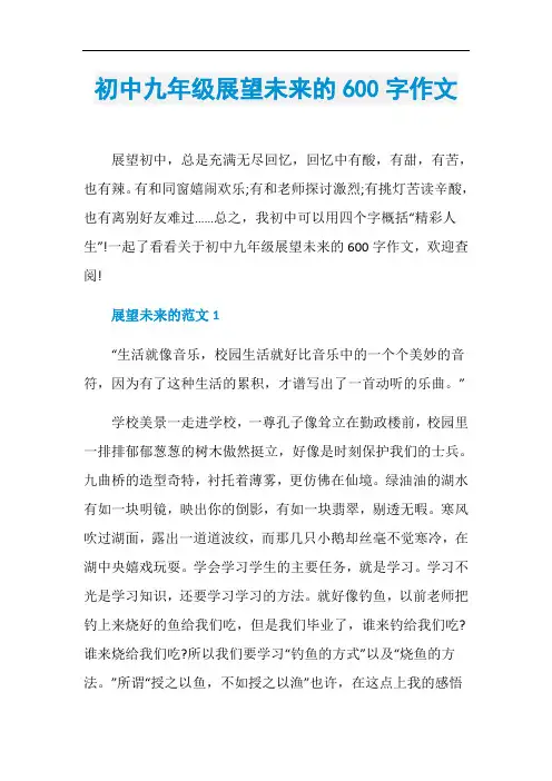 初中九年级展望未来的600字作文