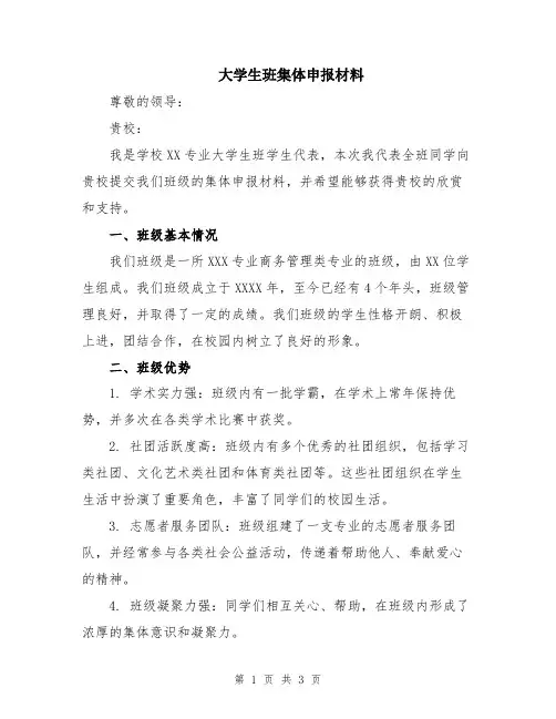 大学生班集体申报材料