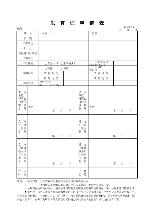 生育证申请表