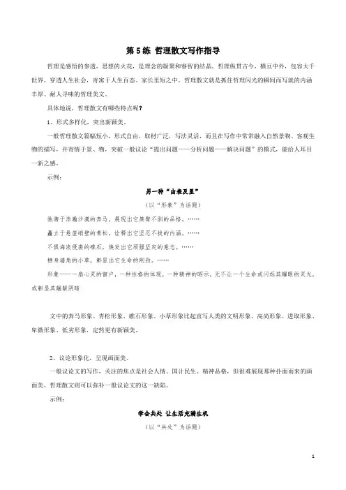 第5练 哲理散文写作指导-备战2021高考之散文写作教练场