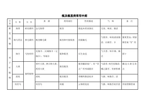 根及根茎类常用中药