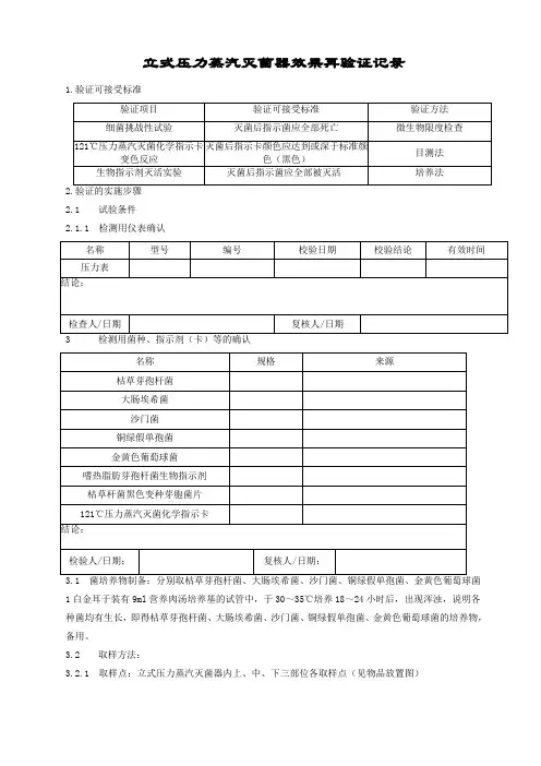 立式压力蒸汽灭菌器效果验证记录