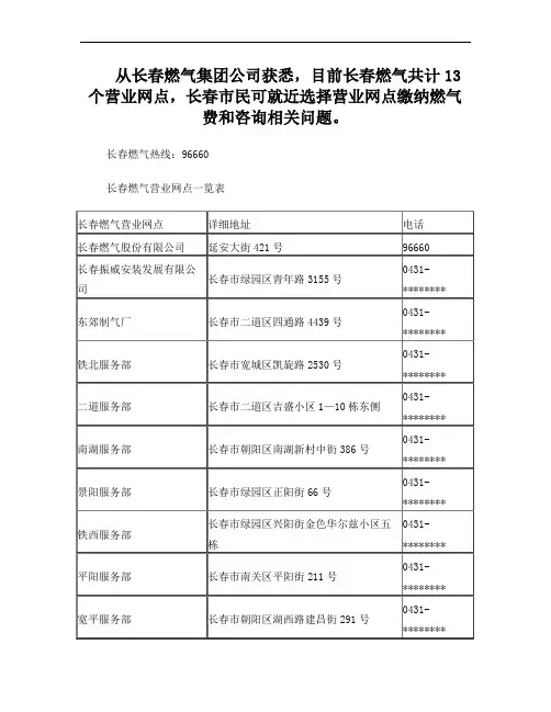 长春燃气营业网点