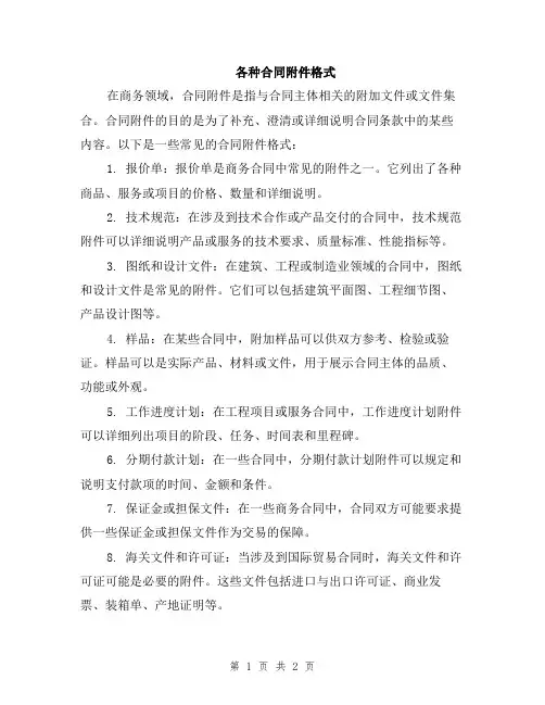 各种合同附件格式