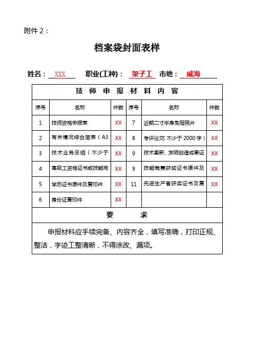 技师填表样本