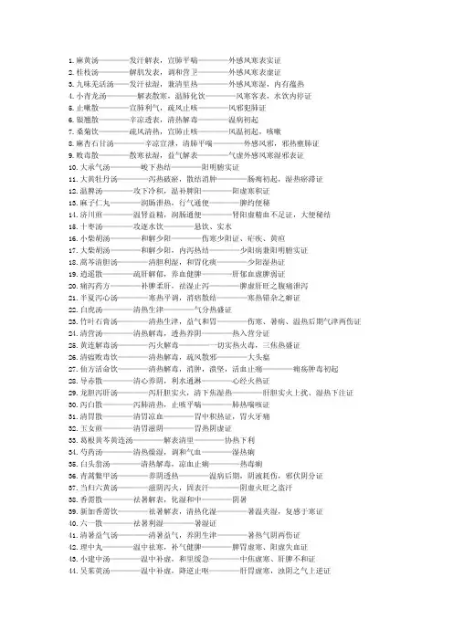 南方医科大学方剂学功用主治总结