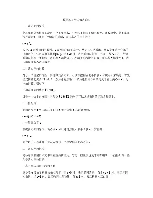 数学离心率知识点总结