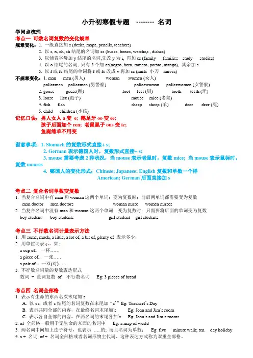 【无锡重点小学】小升初英语语法复习讲义(梳理+基础+拔高)——名词 译林版(含答案)