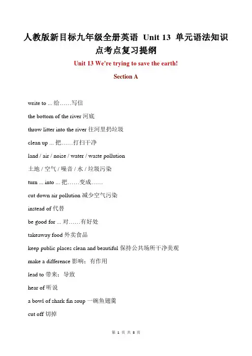 人教版新目标九年级全册英语 Unit 13 单元语法知识点考点复习提纲