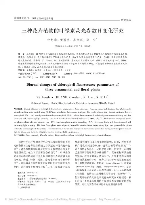 三种花卉植物的叶绿素荧光参数日变化研究_叶龙华