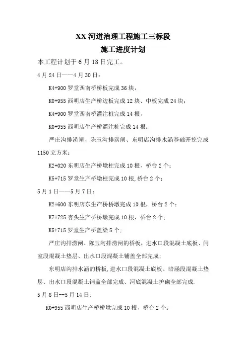河道治理工程施工倒排进度计划