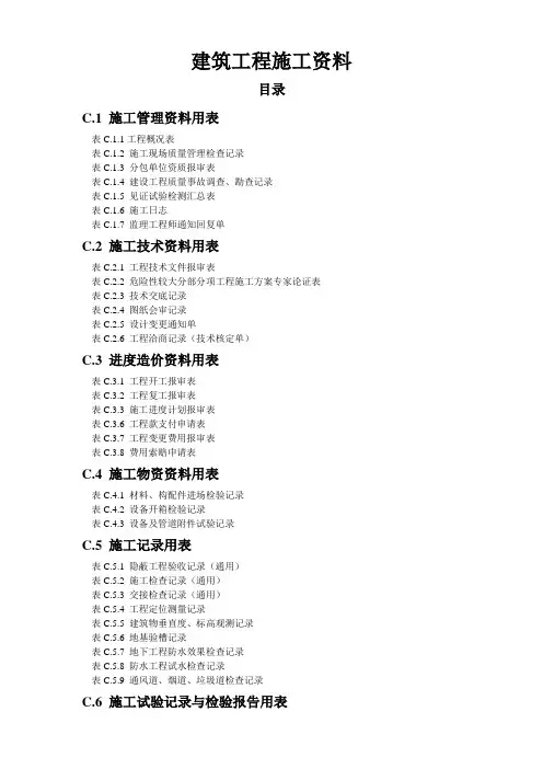 建筑工程施工资料表格(目录及样表)