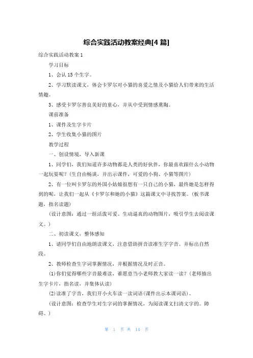 综合实践活动教案经典[4篇]