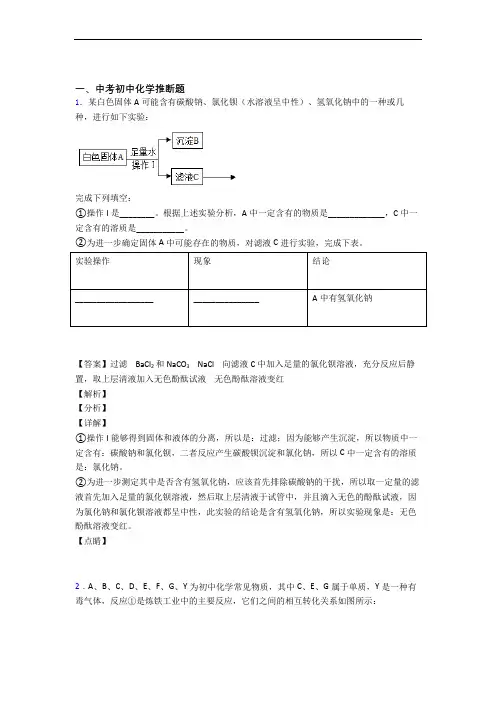 中考化学 推断题 综合题附详细答案