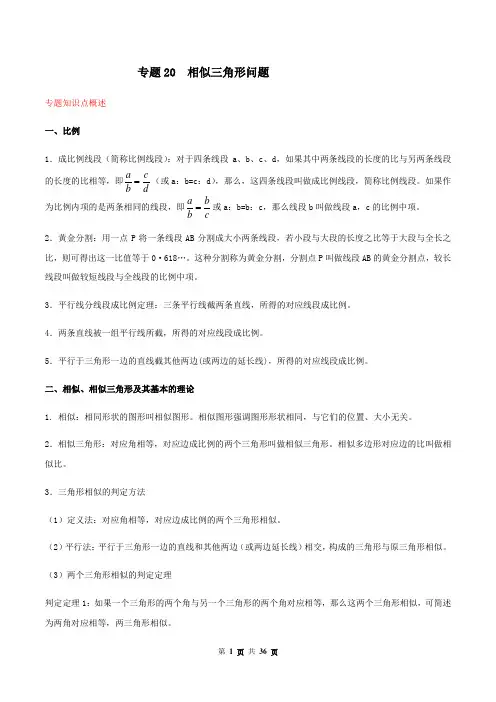 中考数学点对点-相似三角形问题(解析版)