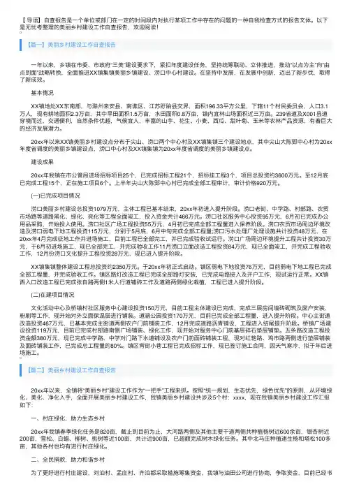 美丽乡村建设工作自查报告