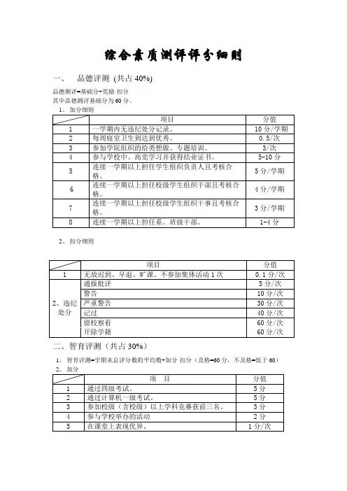 综合素质测评评分细则改