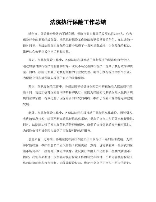 法院执行保险工作总结