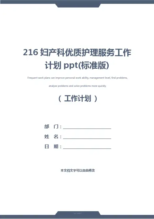 216妇产科优质护理服务工作计划ppt(标准版)