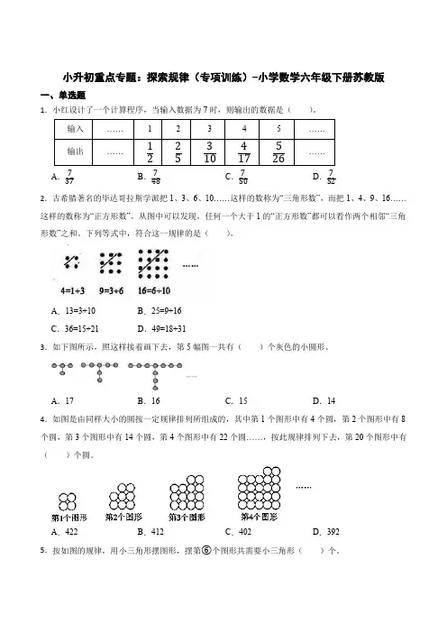 小升初重点专题探索规律(易错专项)-小学数学六年级下册