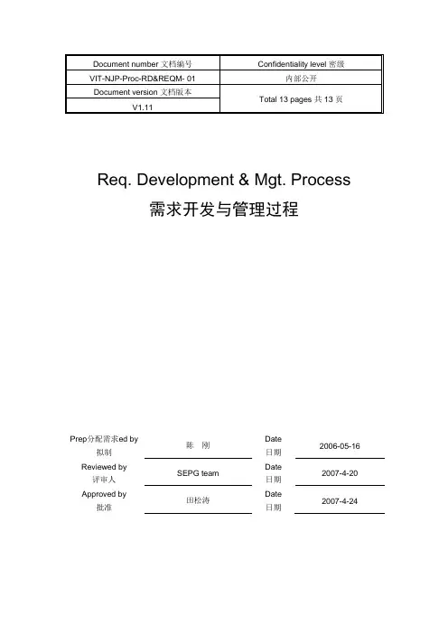 需求开发与管理过程(Req. Development  Mgt. Process)