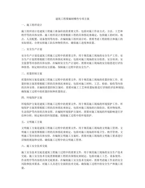建筑工程要编制哪些专项方案