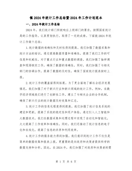 镇2024年统计工作总结暨2024年工作计划范本(二篇)