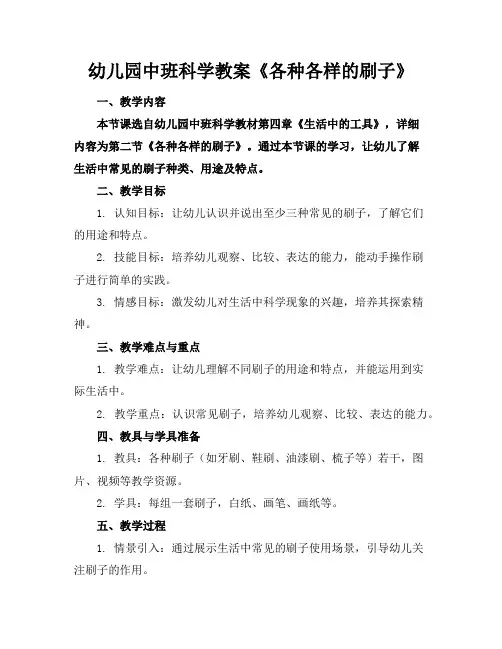 幼儿园中班科学教案《各种各样的刷子》