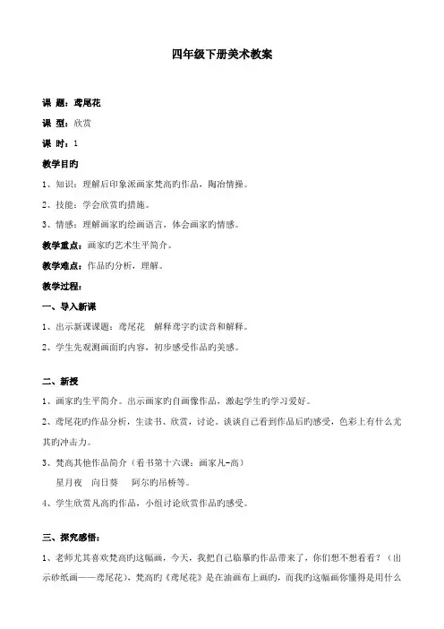 2023年人美版小学美术四年级下册全册教案