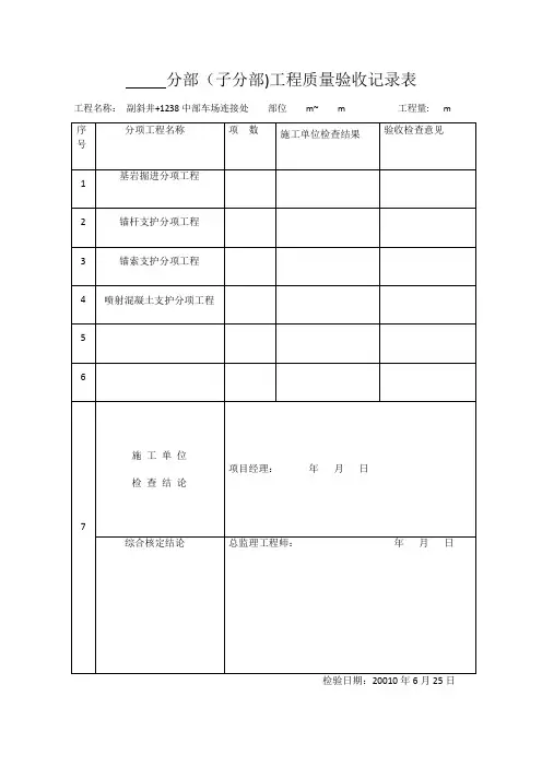 分部工程质量检验评定表