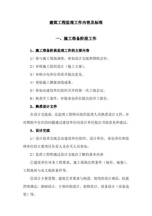 建筑工程监理工作内容及标准