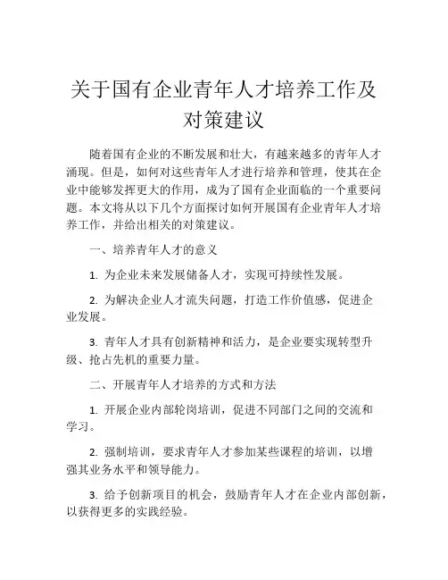 关于国有企业青年人才培养工作及对策建议