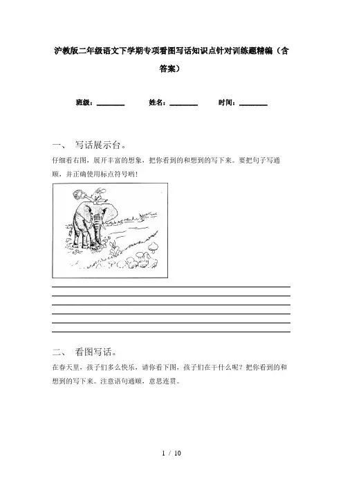沪教版二年级语文下学期专项看图写话知识点针对训练题精编(含答案)