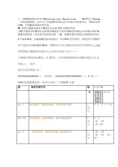 酶切位点识别序列