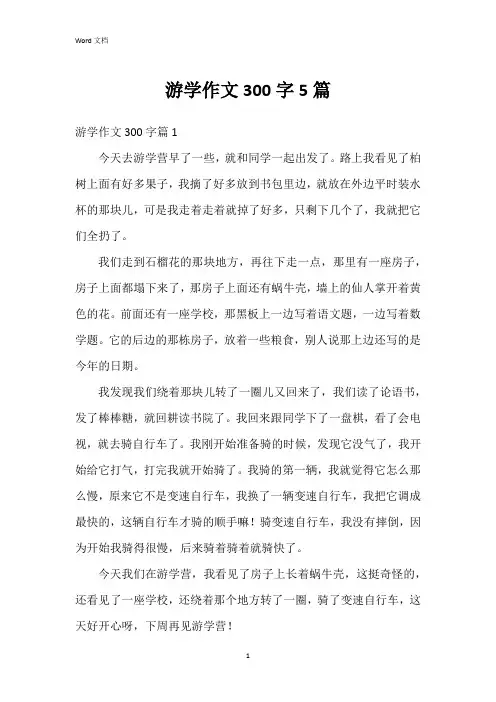 游学作文300字5篇