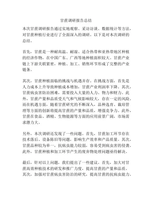 甘蔗调研报告总结
