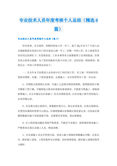 专业技术人员年度考核个人总结(精选6篇)