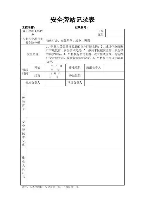 建筑施工安全旁站记录表