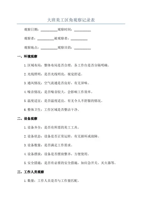 大班美工区角观察记录表