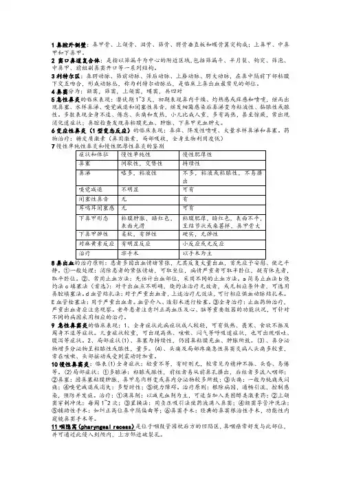耳鼻喉期末复习重点
