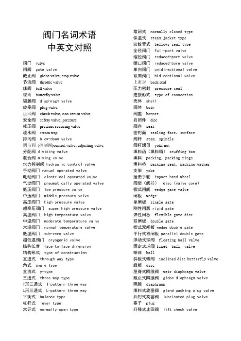阀门名词术语中英文对照