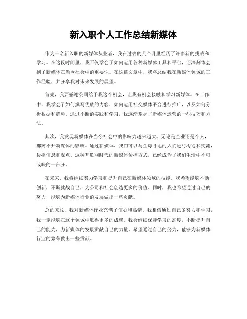 新入职个人工作总结新媒体