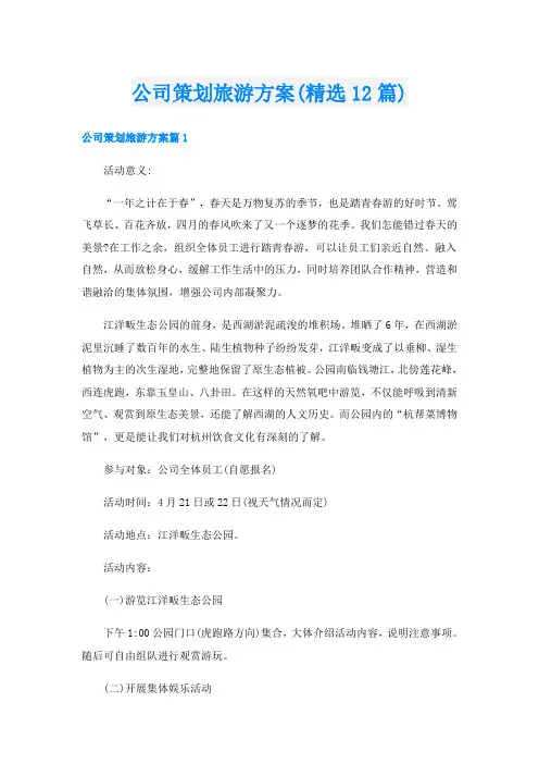 公司策划旅游方案(精选12篇)