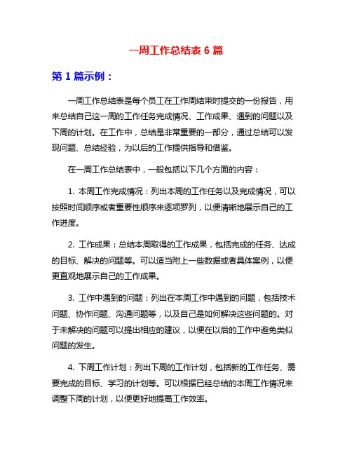 一周工作总结表6篇