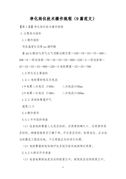 净化岗位技术操作规程(9篇范文)