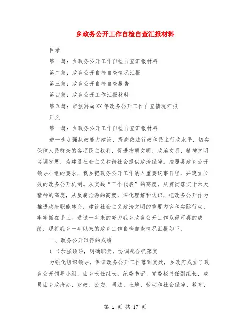 乡政务公开工作自检自查汇报材料
